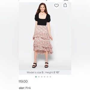 Freya Midi Floral High Low Hem Romantic Ruffle Skirt